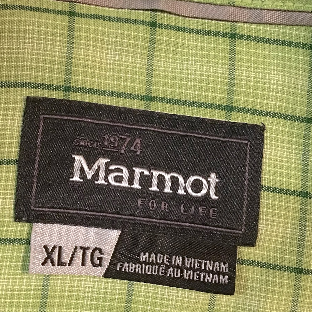 Marmot Men’s Button Up Shirt XL Green Grid Check Pattern Short-sleeve - Picture 3 of 5
